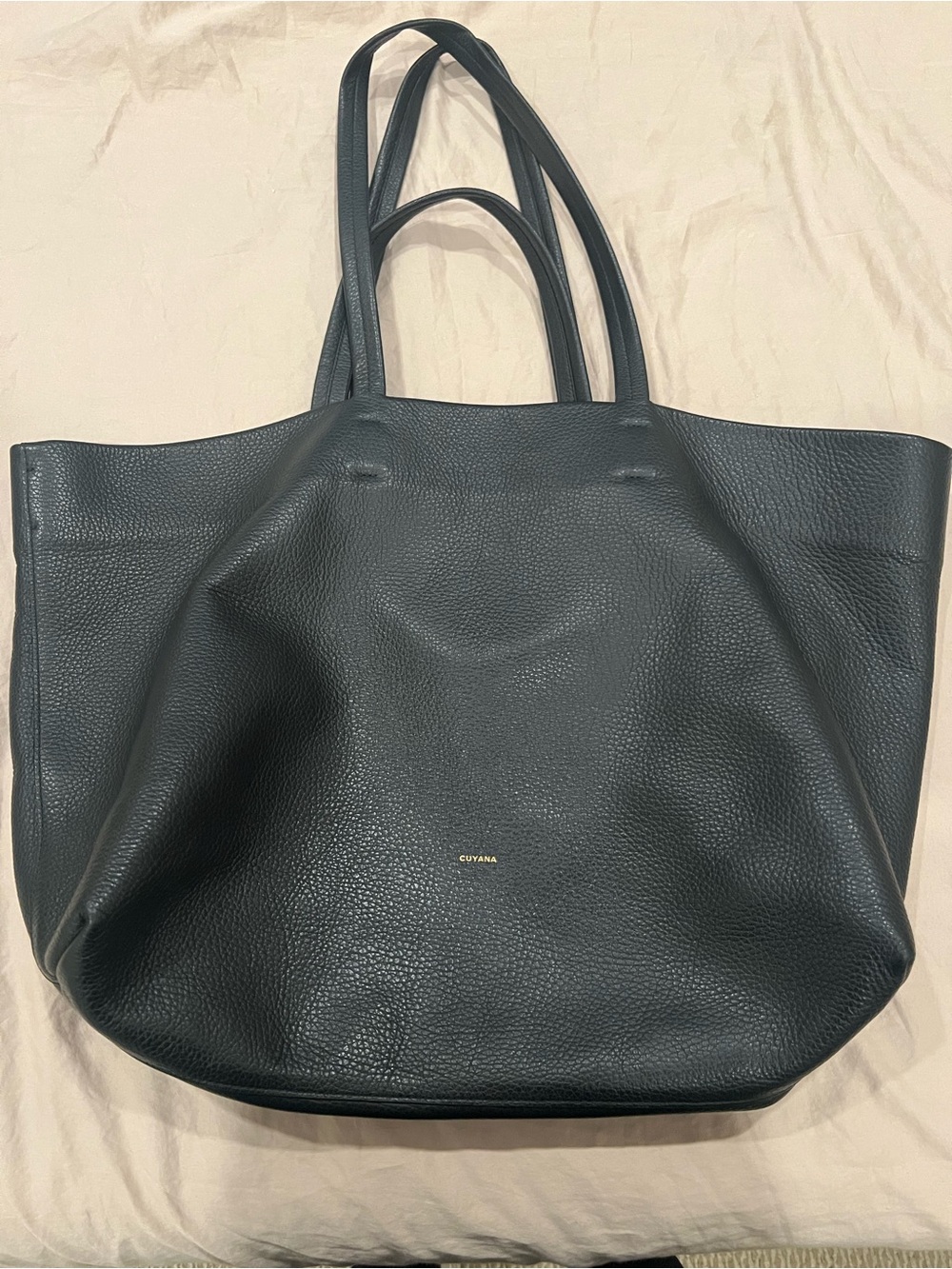 Cuyana Black Pebbled Leather Everyday Tote with Gold Logo